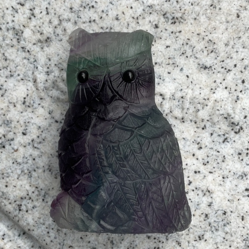 FLUORITE OWL, HAND CARVED